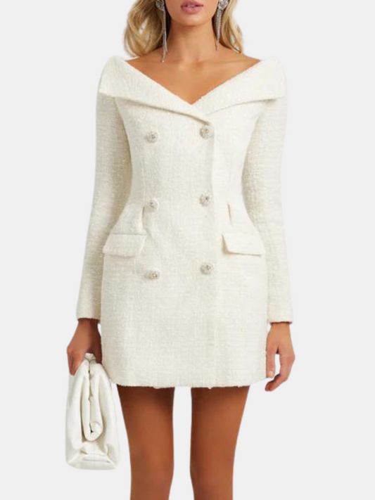 Robe Modphy en Tweed Blanc