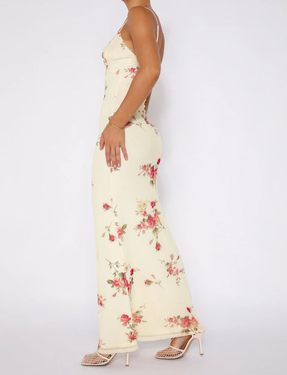 Robe Corset Maxi à Imprimé Floral