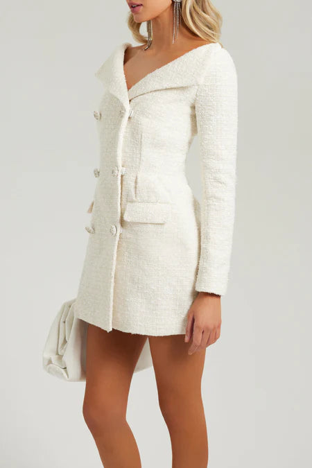 Robe Modphy en Tweed Blanc